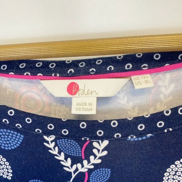 Boden Navy and Pink Paisley Dress with Waist Tie - Picture 3 of 12